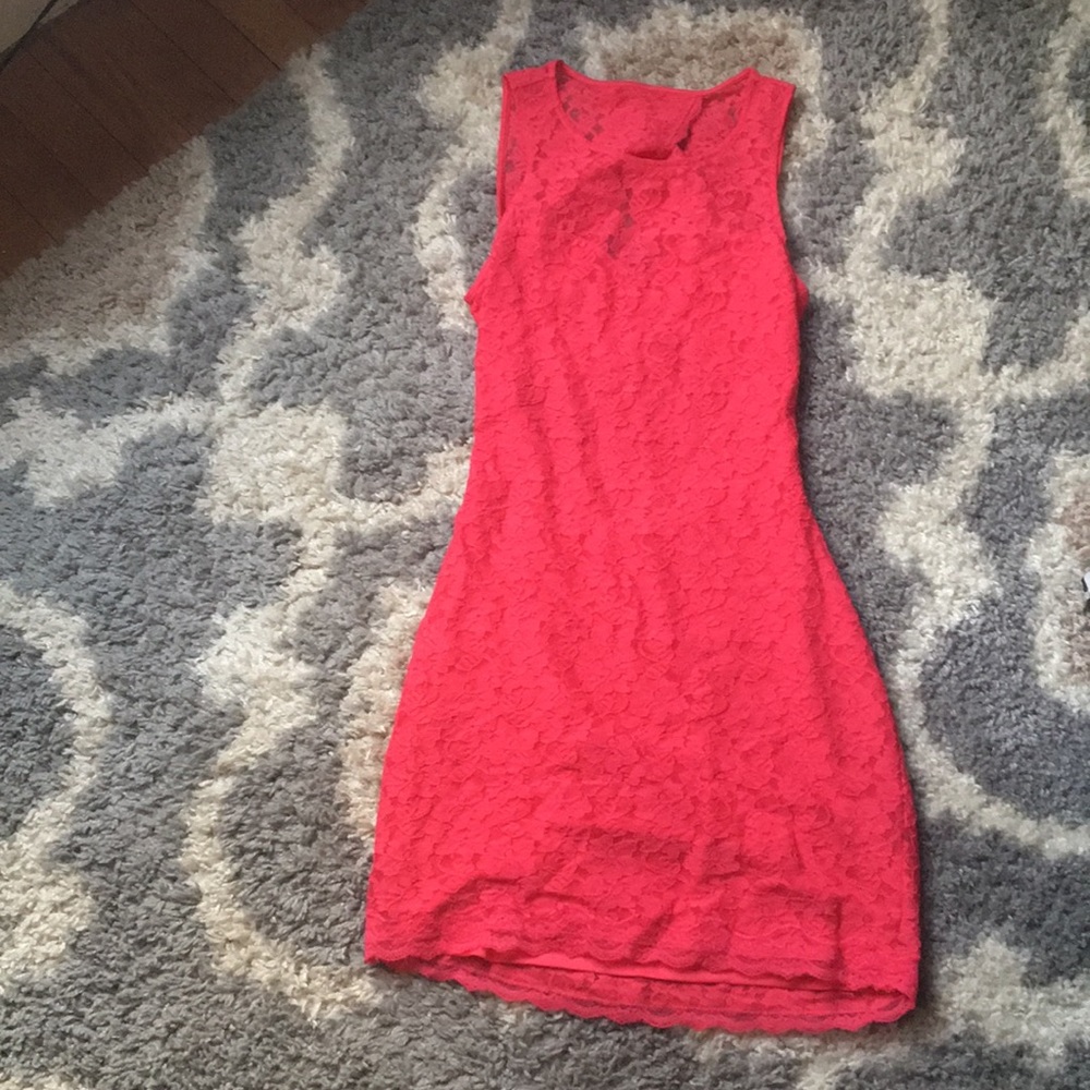 Express Dress-Lace Open Back - Size Medium - Coral